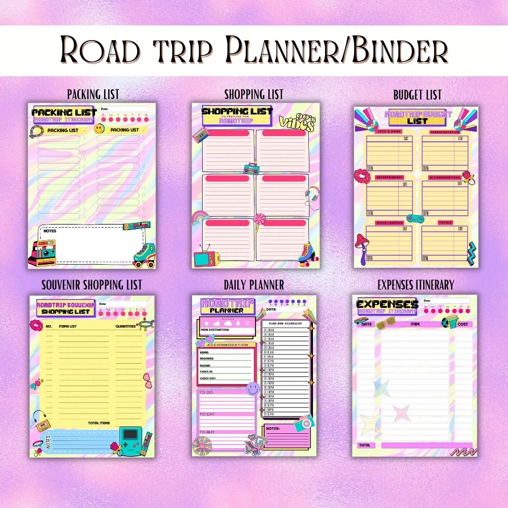 Colorful Road Trip Planner Binder